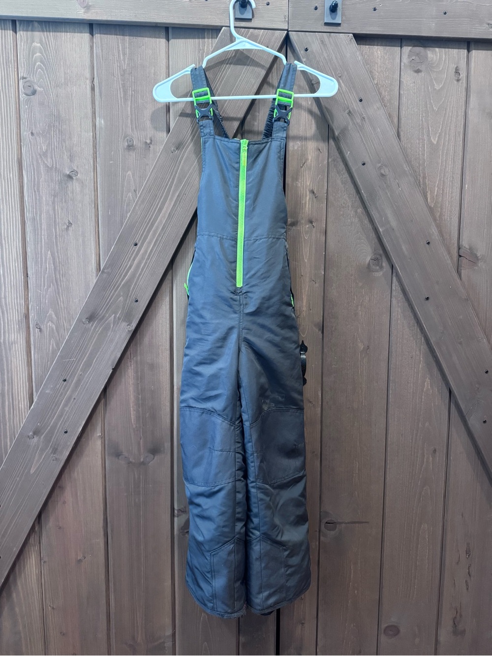 Kids Black Snow Bibs with Neon Green Accents